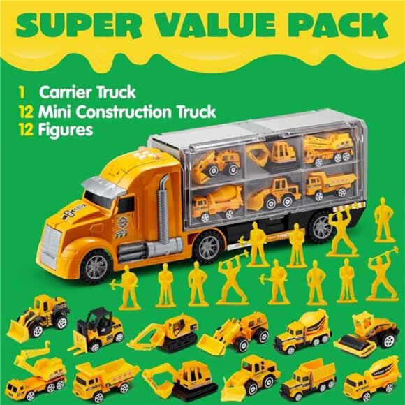 25 in 1 Construction Truck Vehicle Toy Set, Play Vehicles Set with Sounds - Picture 2 of 7